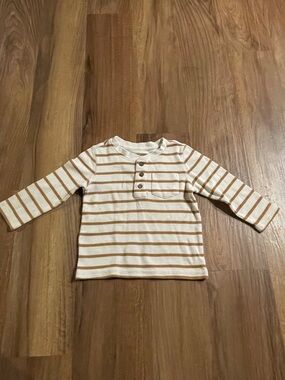 2 Waffle Long Sleeve Shirts 2T Cream and Brown Striped Henley Long-Sleeves